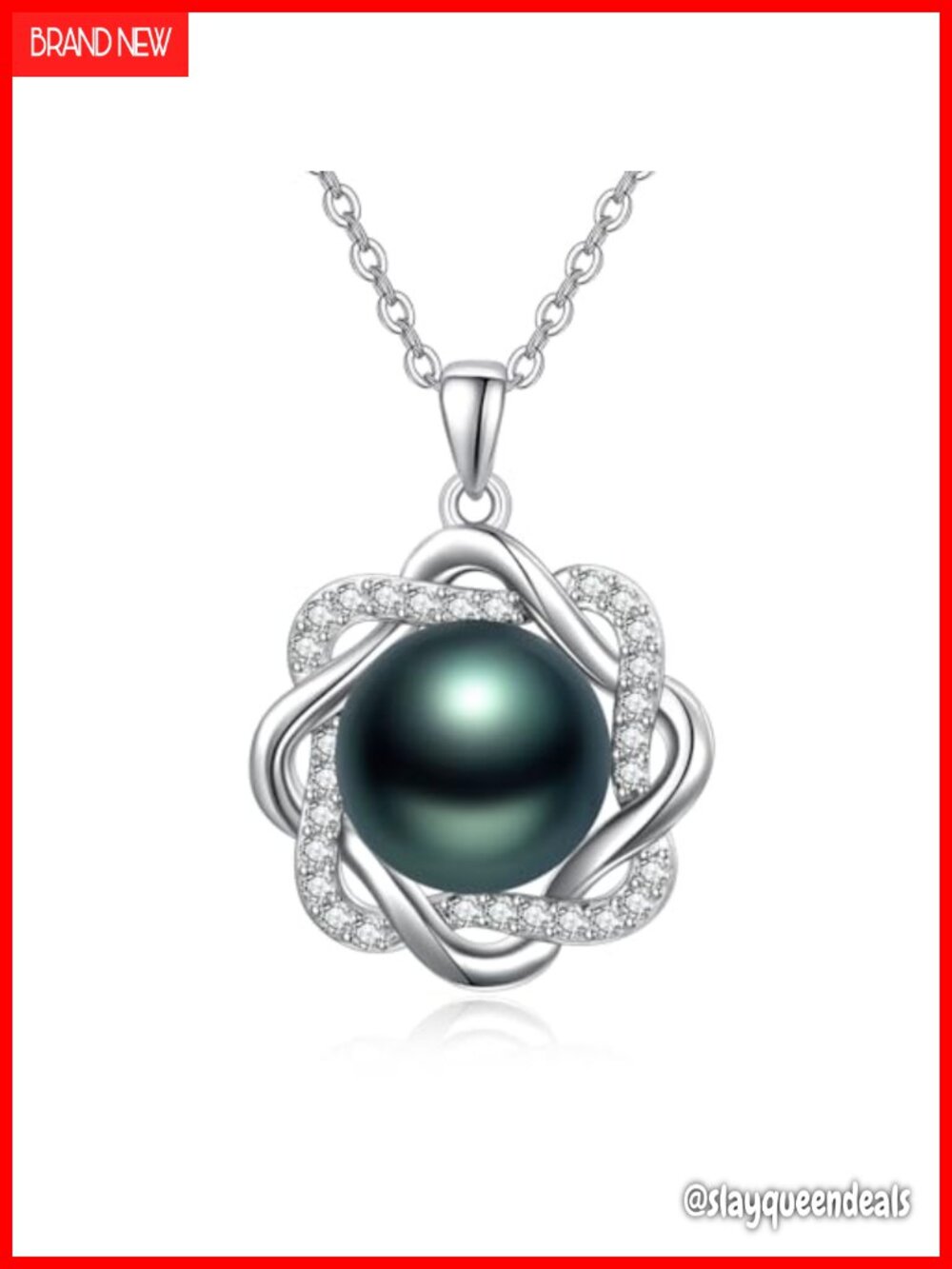 Black Pearl Pendant Necklace 925 Sterling Silver Cable Chain Jewelry Gift for